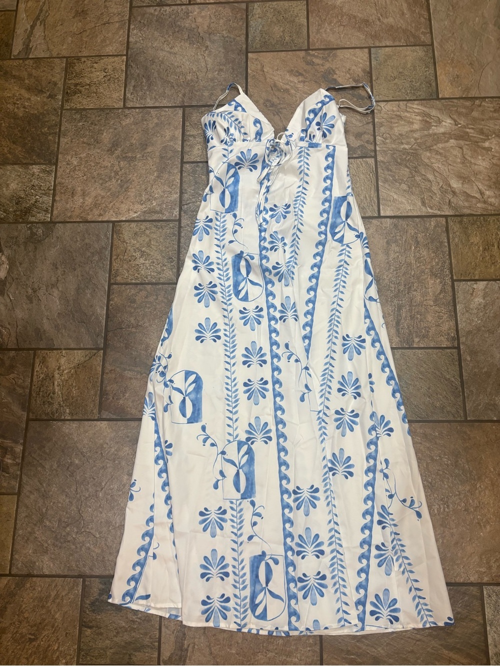 SHEIN White Maxi Dress with Blue Floral Print